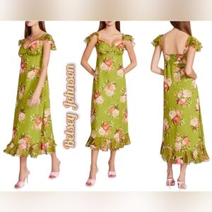 Betsey Johnson Bouquet Bounty Midi Dress Size Large NWOT Color Green